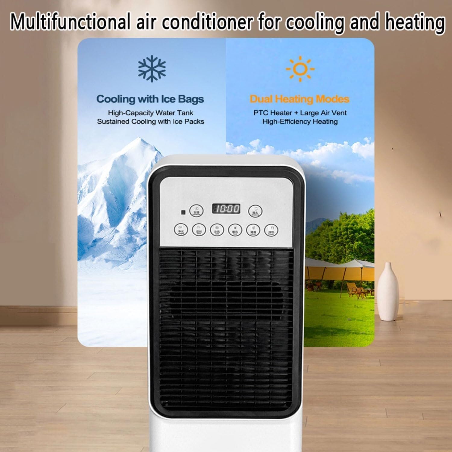Portable 3-in-1 Air Conditioner, Cooling Fan, Humidifier, 7,000 BTU with 12H Timer, Remote Control, 3 Modes & 3 Speeds for Bedroom, Indoor Use