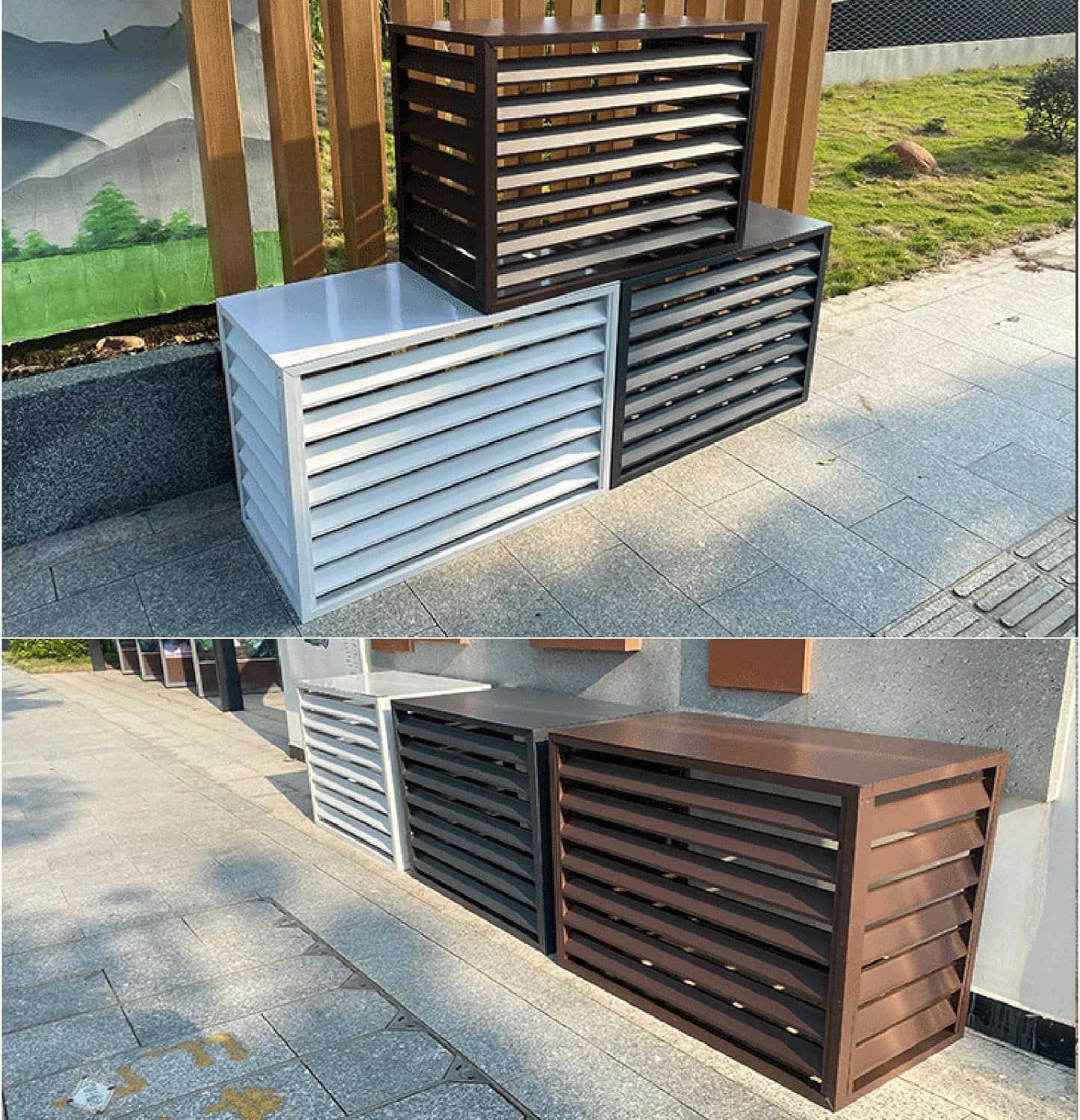 Outdoor Privacy Screen Air Conditioner Cover for Outside Units, Aluminum All Weather Protective Cover, Outdoor AC Unit Cover Trash Can Enclosure Free Standing Flower Stand Garden F