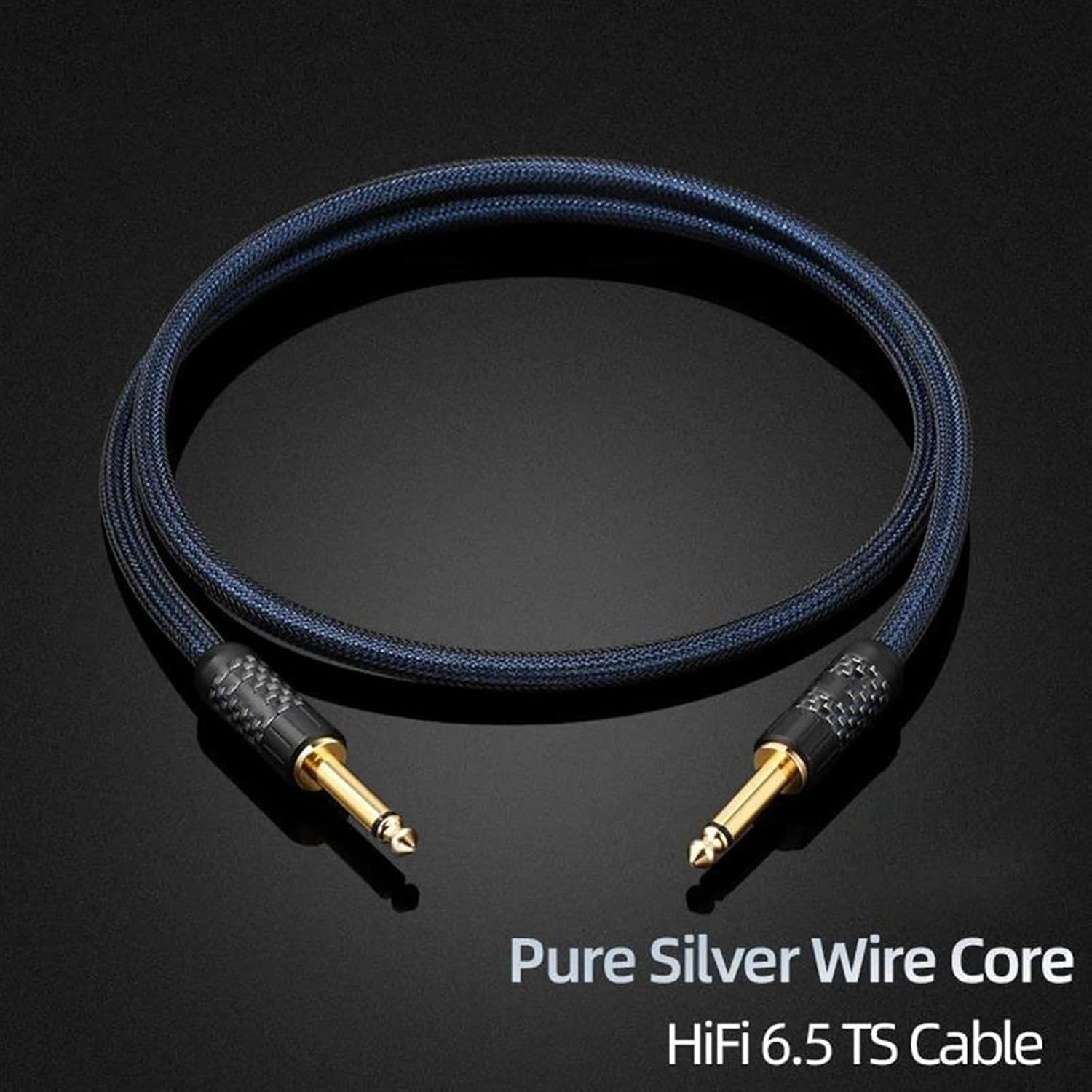 Guitar Audio Cable Silver 6.35mm 6.5mm Cable with Gold Plated 6.5 TS and 6.5 TRS Plug Electric Guitar Amplifier Aux Cable(TS,5m)
