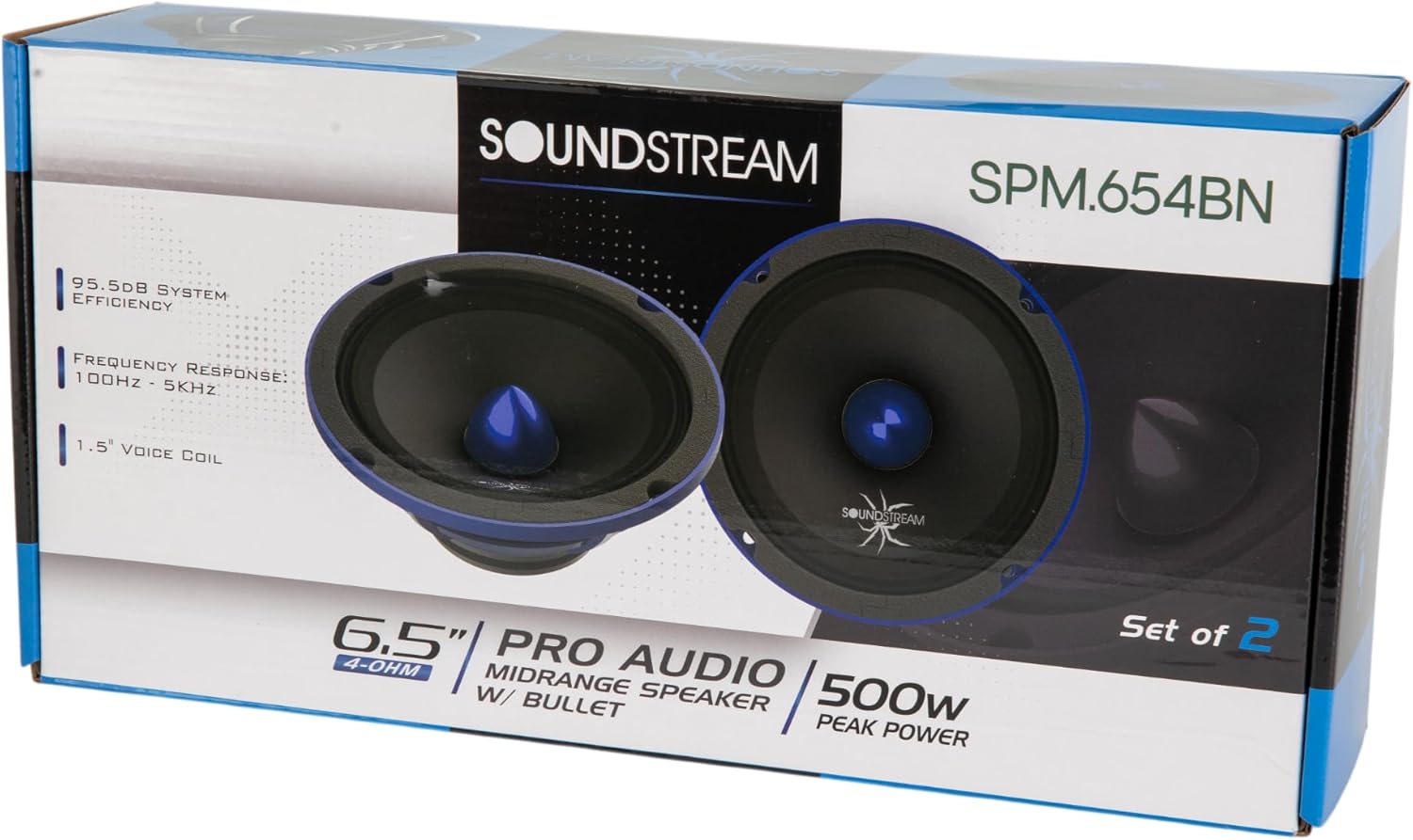 Soundstream SPM.654BN – Pro Audio 6.5 Inch Midrange Car Speaker | High Performance SPL Speakers for Loud Sound | 500W Max 6.5” Car Door Speakers with Bullet Tweeter and Aluminum Basket - Pair