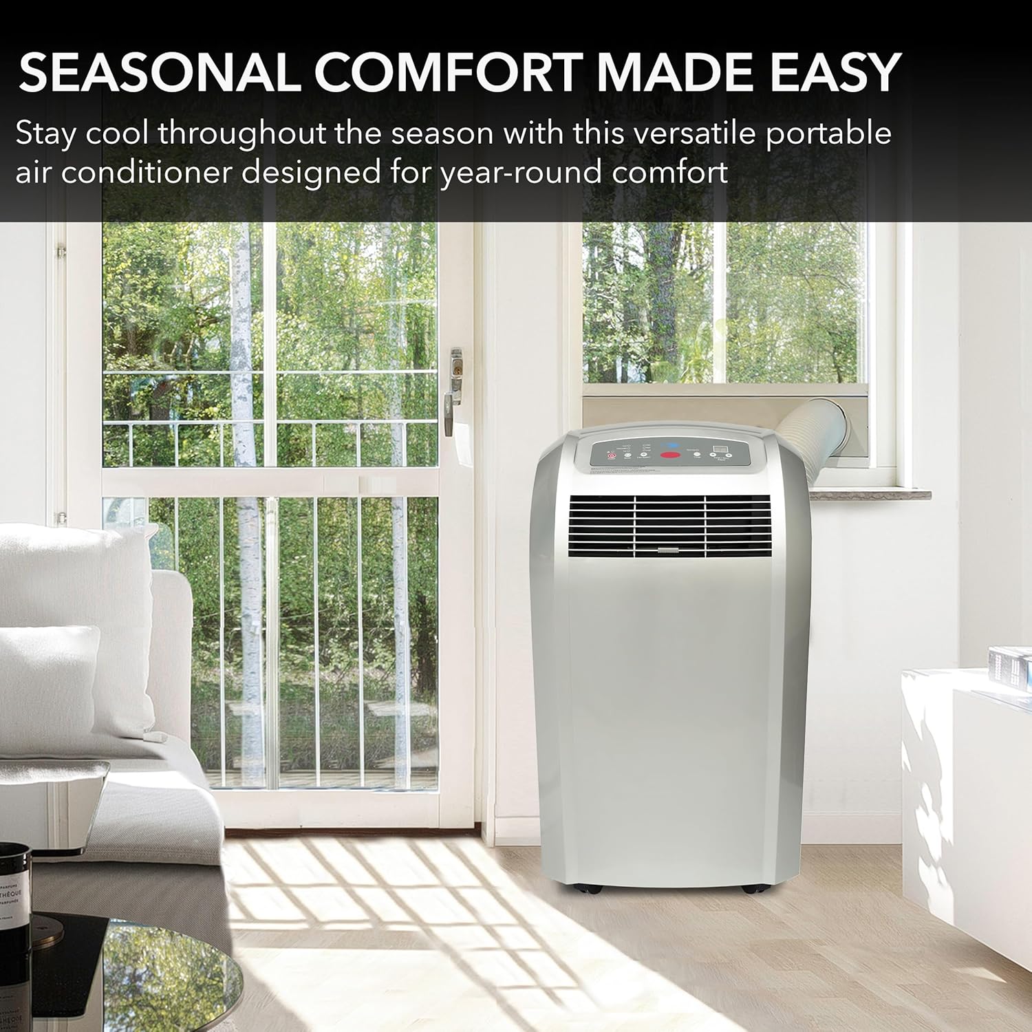 Whynter Portable Air Conditioner 12,000 BTU with Dehumidifier,& Cooling Fan for 400 Sq Ft Rooms, Includes AC Unit Window Kit, ARC-12S (5,000 BTU SACC), Platinum