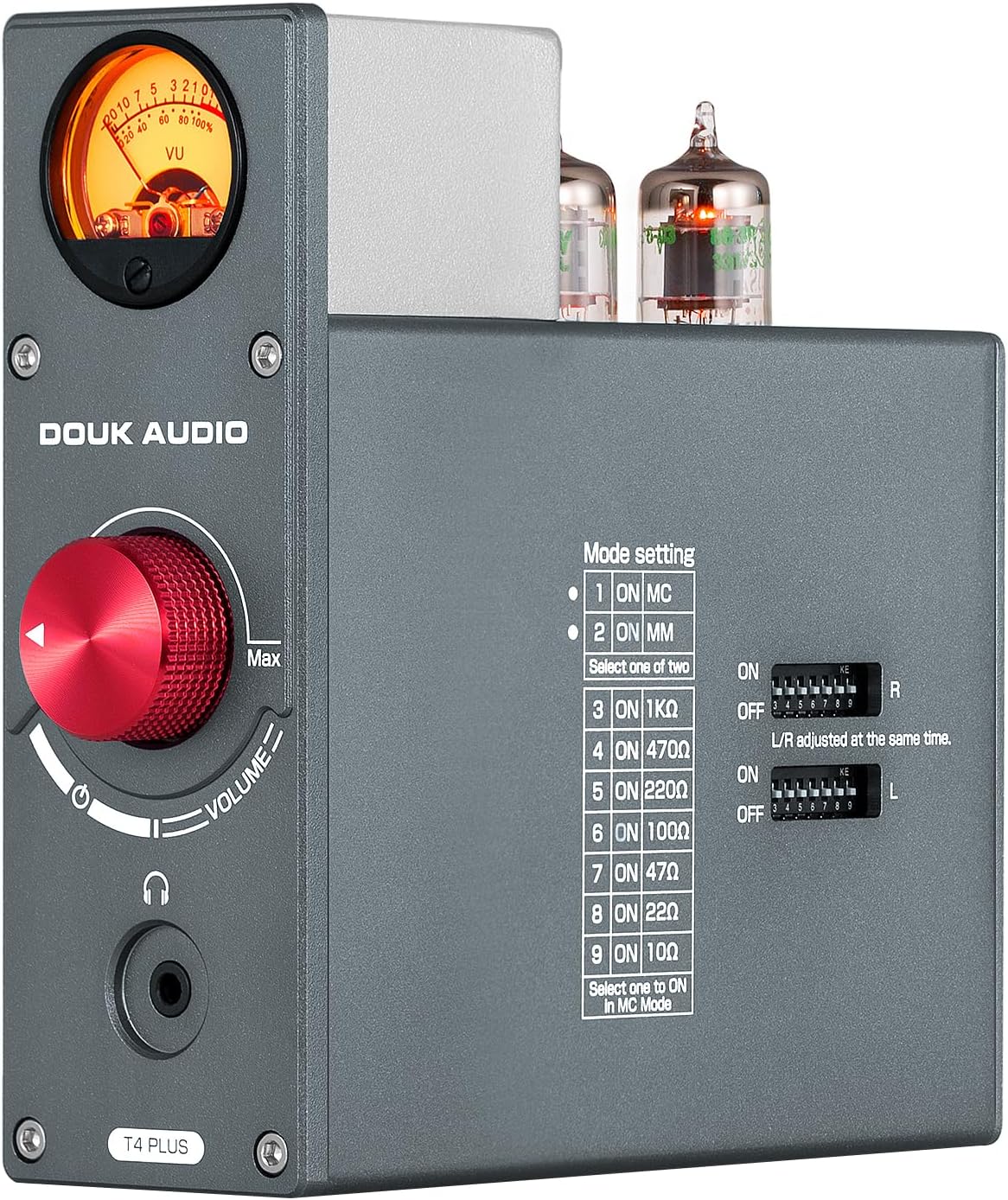Douk Audio Tube Phono Preamp: HiFi MM/MC Turntable Preamplifier | Headphone Amp with AUX Input | VU Meter for Record Players, Vinyl Systems Audiophiles (T4 Plus)