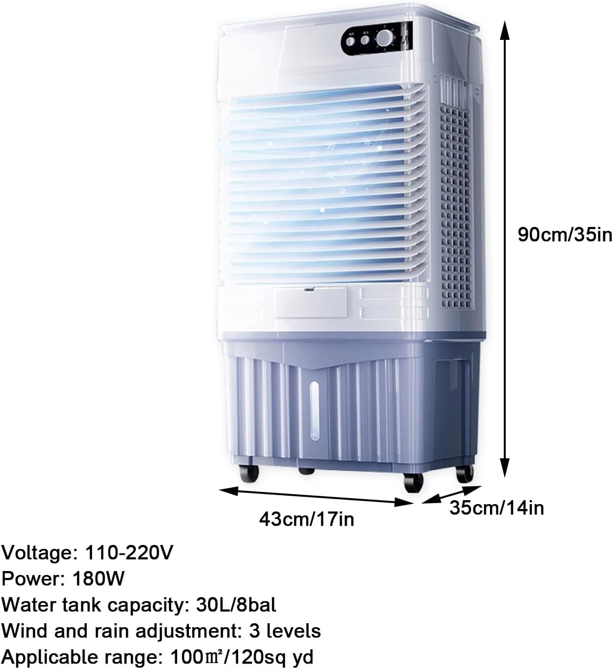Portable Air Conditioners, Room Cooling 4-in-1, 120° Air Supply, Large Capacity Water Tank, Whole House Cooling, Quiet Operation, for Home, Office(90x43x35cm/35x17x14in)