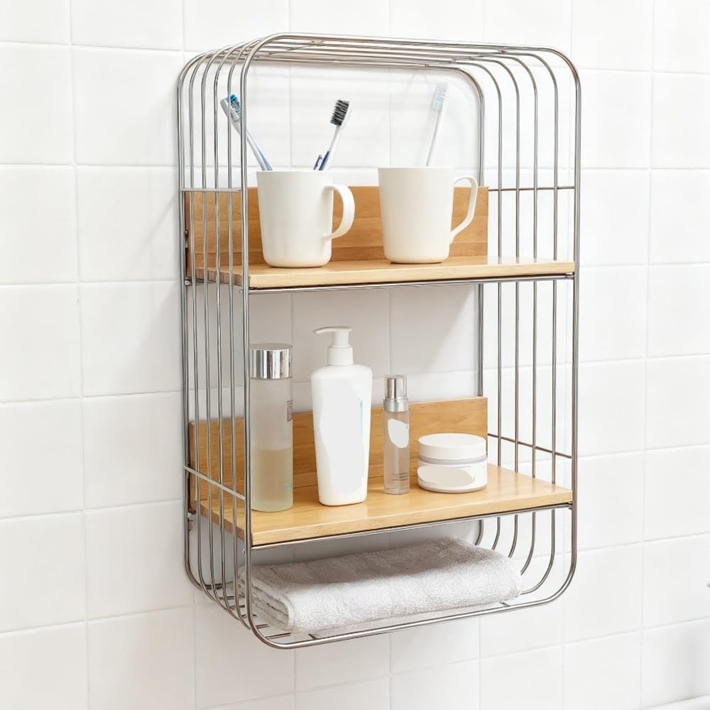 Multifunction Floating Wall Shelves, Multi-Layer Spice Rack Wall Mount, Minimalist Bathroom Shelves, Square Metal Book Shelf for Bathroom, Bedroom, Office