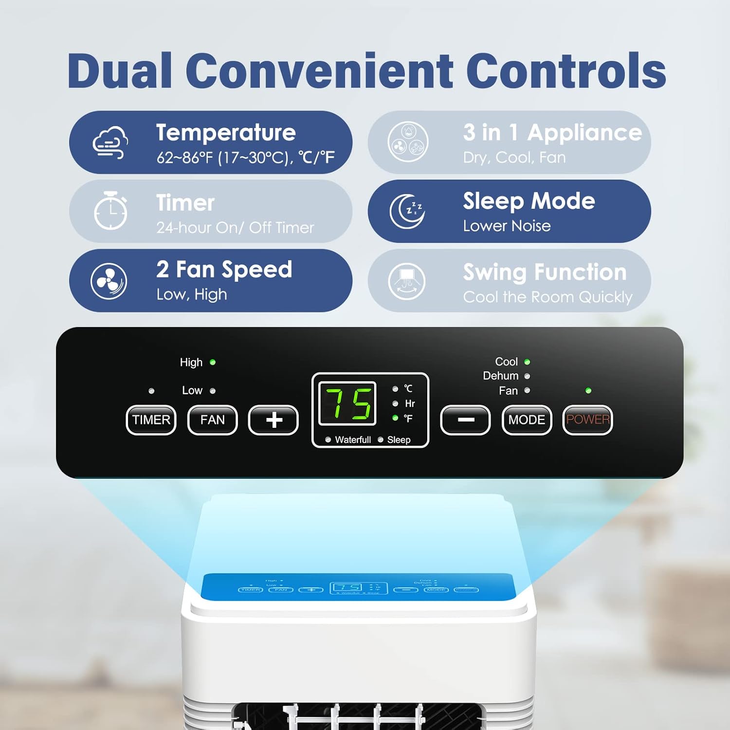 Air Choice Portable Air Conditioner, 12000 BTU Air Conditioner Portable for Room Up to 550 Sq.Ft, 3-in-1 with Dehumidifier and Fan Mode, 24H Timer, Remote Control, Quiet Portable AC Unit, Window Kit