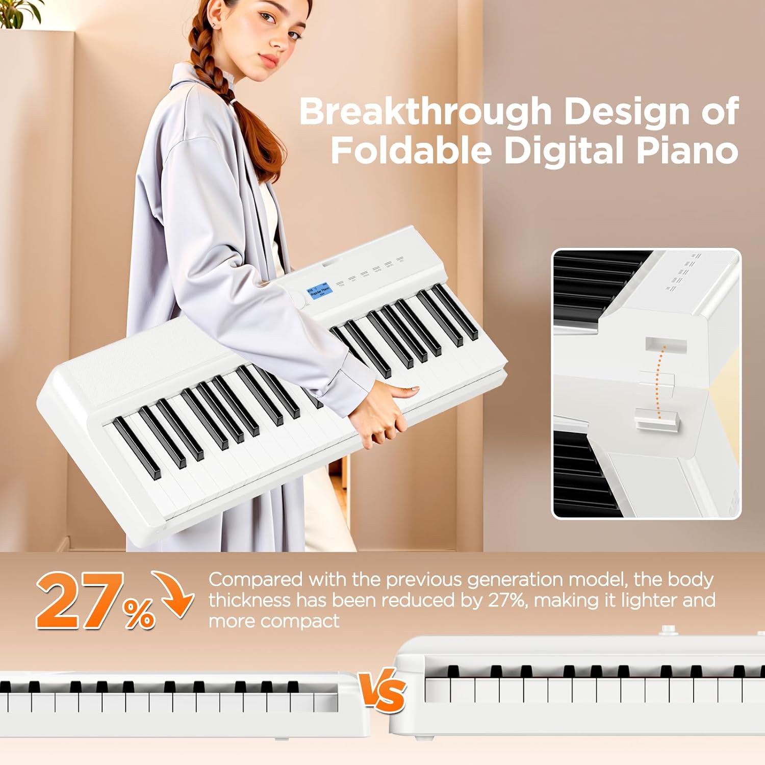 TERENCE Piano Keyboard 88 Key Weighted Key Digital Piano 30W Speaker Bluetooth MIDI Touch Sensitive Panel Portable Keyboard Piano for Beginners Adults Practice Gift for Christmas birthdays V50 White