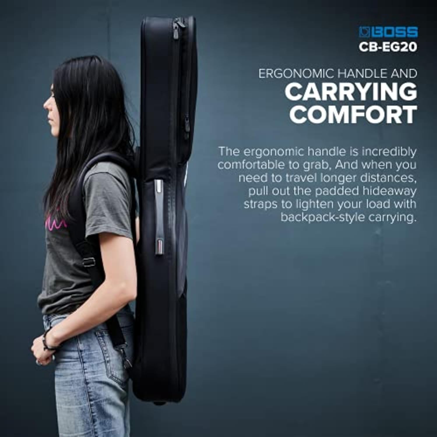 BOSS CB-EG20 – Premium Protection, Lightweight Semi-Rigid Guitar Gig Bag – Thick Internal Padding – Backpack Straps for Easy Transport – Accessories Pockets and Heavy-Duty Zippers
