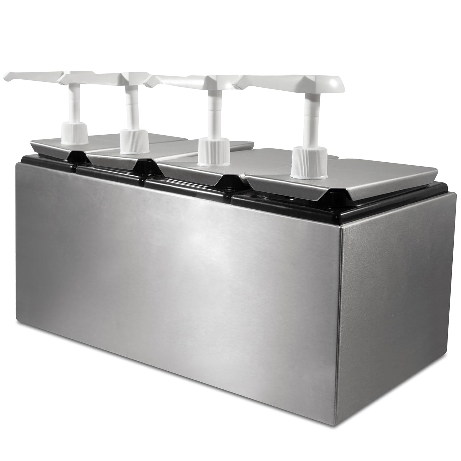 Carlisle FoodService Products Condiment Rail Condiment Center with 4 Standard Pumps for Gas Stations, Restaurants, and Fast Food Stainless Steel, 19.25 X 7.75 X 12.5 Inches, Silver