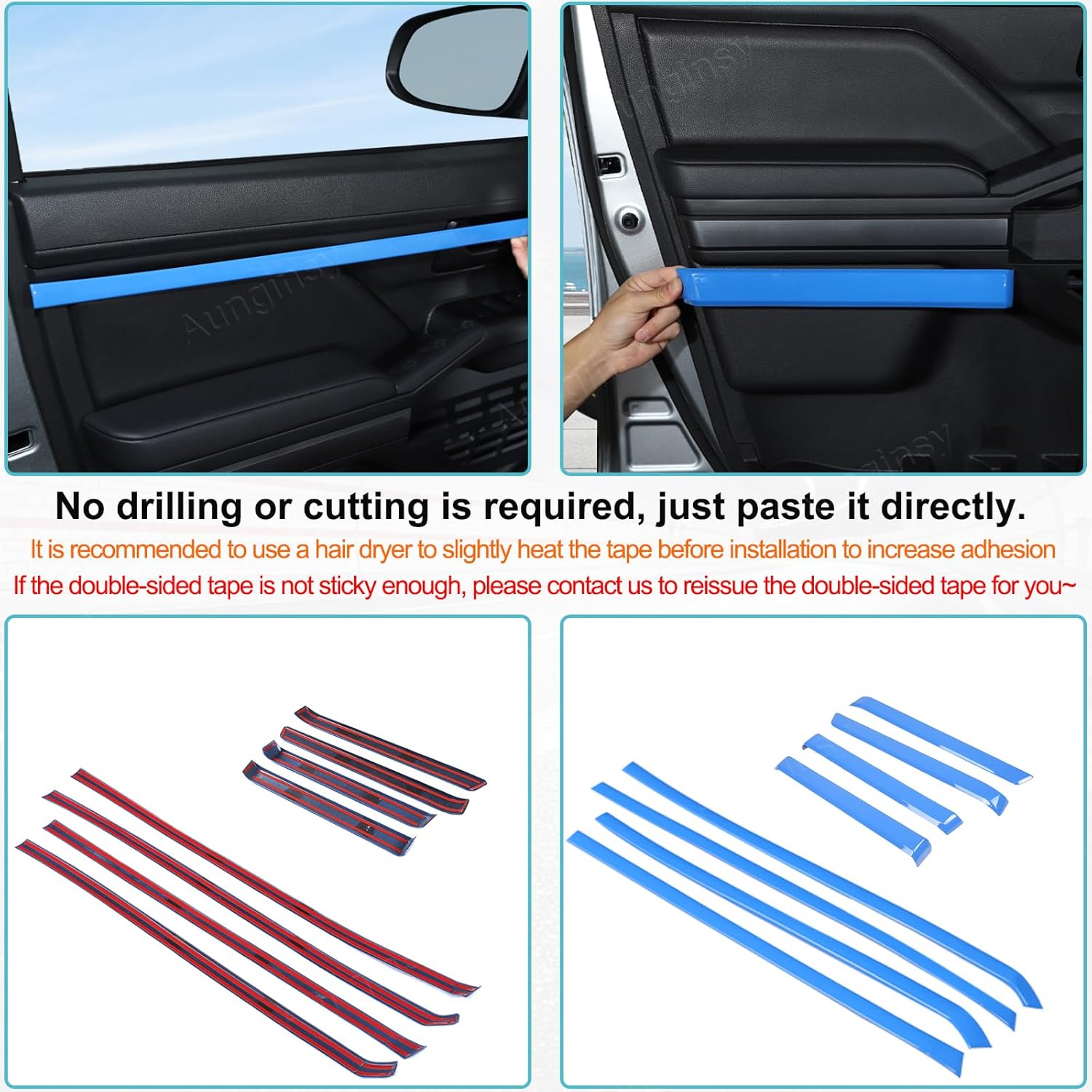 Car Inner Door Panel Trim Strips Kit Compatible with Toyota Tacoma 2024-2026, Front & Rear Door Handle Armrest Side Panel Molding Decorative Cover Protector Accessories, Fit Without TRD Logo Version
