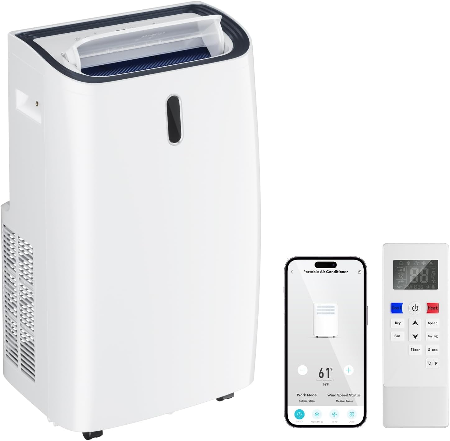 TABU 14,000BTU Portable Air Conditioners with Heater, 4-in-1 Portable AC Unit with Heating, Dehumidifier, Fan Mode, WIFI&Remote Control, for Rooms up to 700 Sq.Ft., Window Mount Kit Included