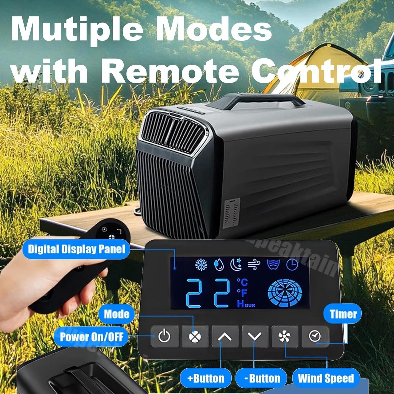 Portable Air Conditioner-Cooling&Heating(5400btu/5600btu),Mini Air Conditioner with Remote Control,4 Modes,Applicable Area 8-10㎡,for Camping Outdoor&Indoor,Rv,Truck,Van and Car,Green