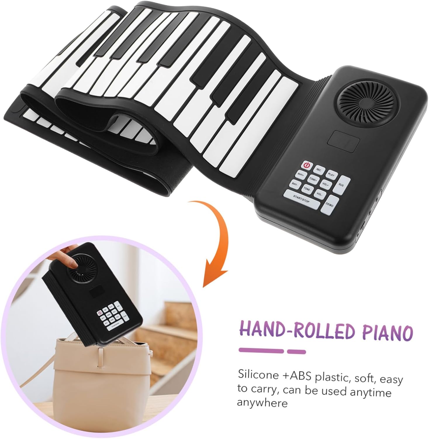 Silicone Keys Portable Roll-up Piano with Speaker Foldable Electronic Keyboard for Music Practice for Beginners and Adults