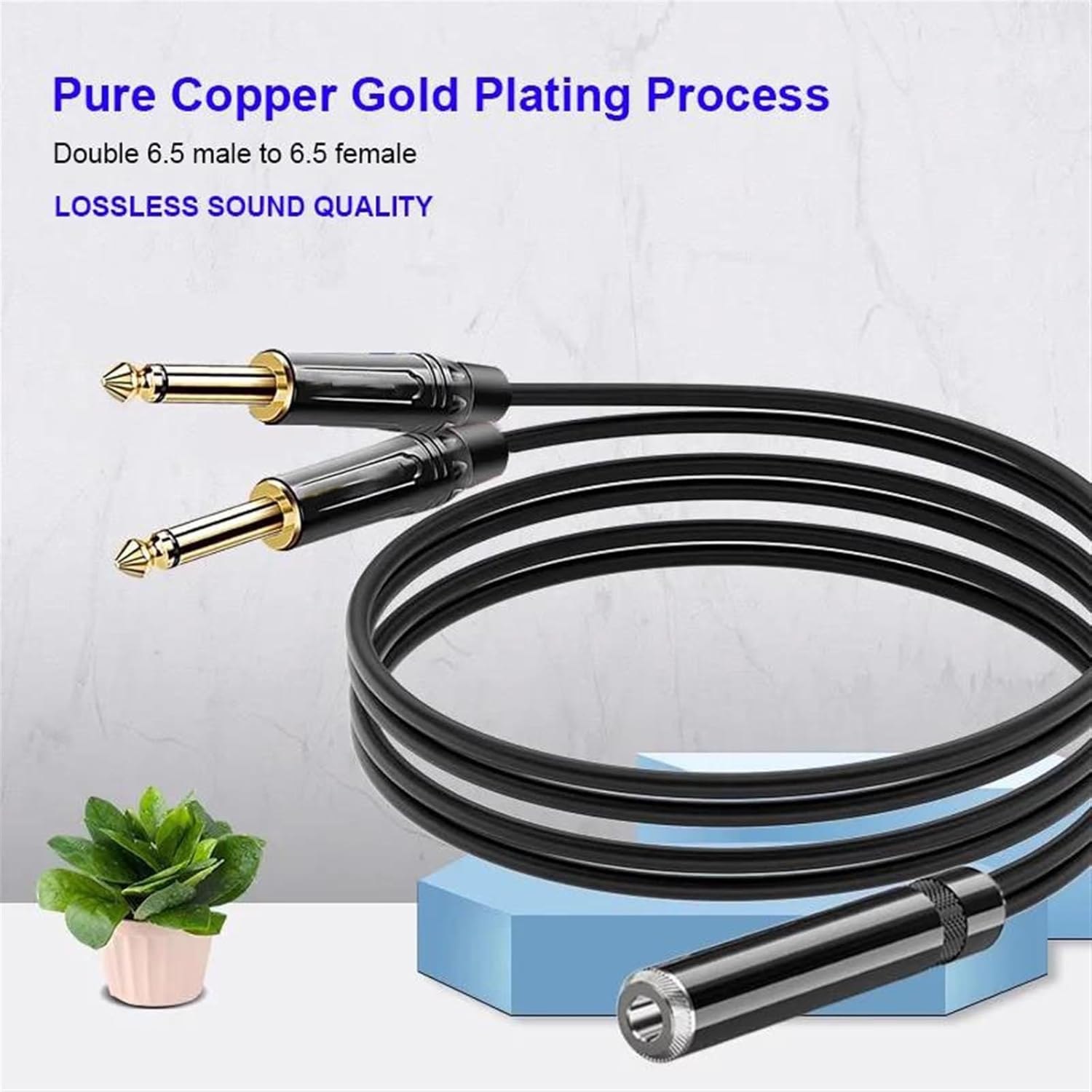 Guitar Audio Cable Extension Cable 6.5mm Female To 2x6.5mm Male 1/4 Inch Cable For Amplifier Microphone Mixer Connect Guitar Bass(TRS to TS,10M)