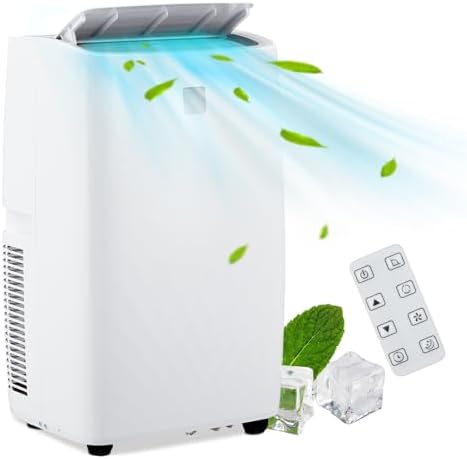 14000 BTU Portable Air Conditioner - 3-In-1 Cool/Fan/Dry, Low Noise, Cools Up to 750 Sq. Ft, Rolling Wheels, Remote Control, Perfect for Medium Rooms