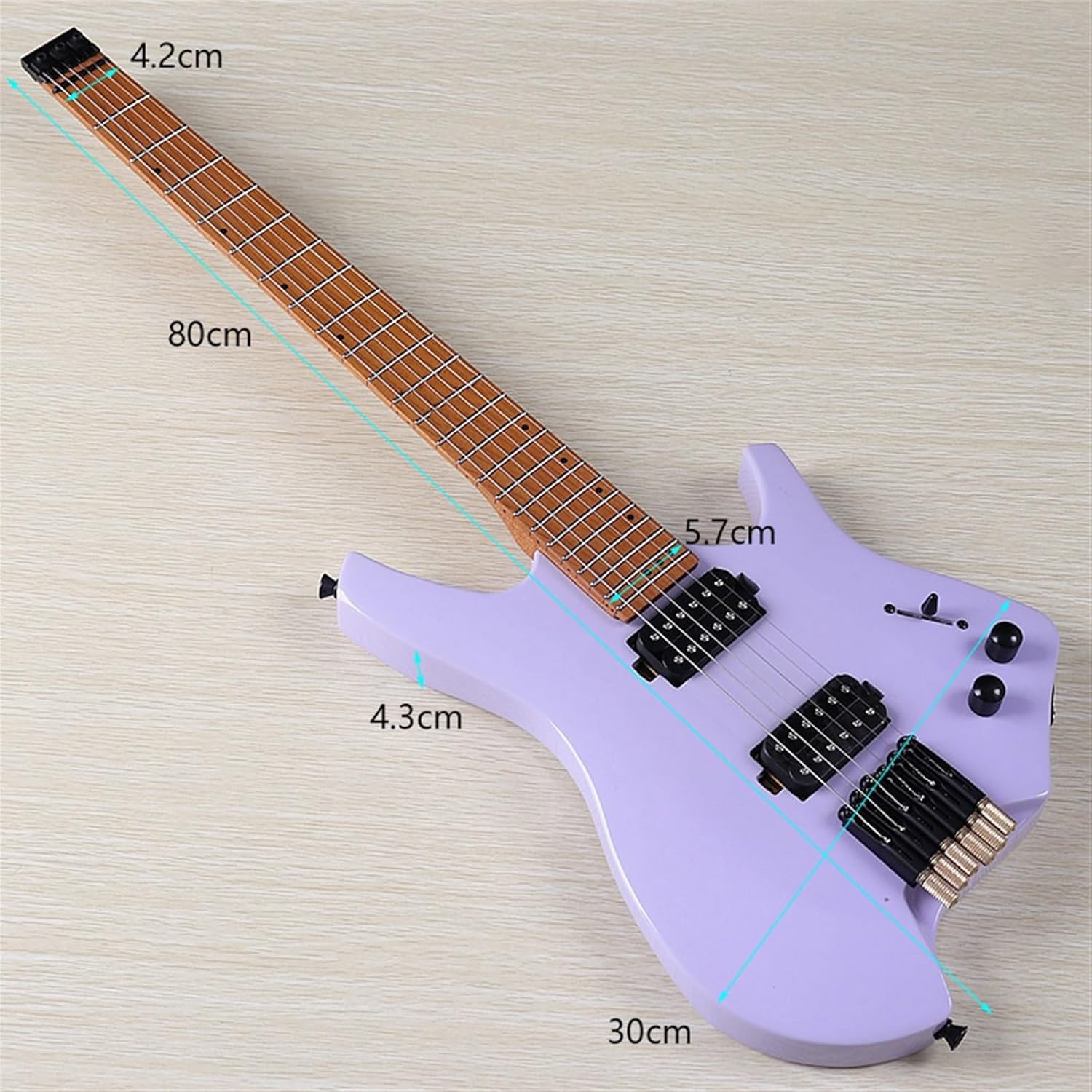 High Gloss Headless Electric Guitar 30 Inch Travel Guitar Solid Basswood Body Canada Maple Fingerboard Professional Headless Guitar (Color : 01)