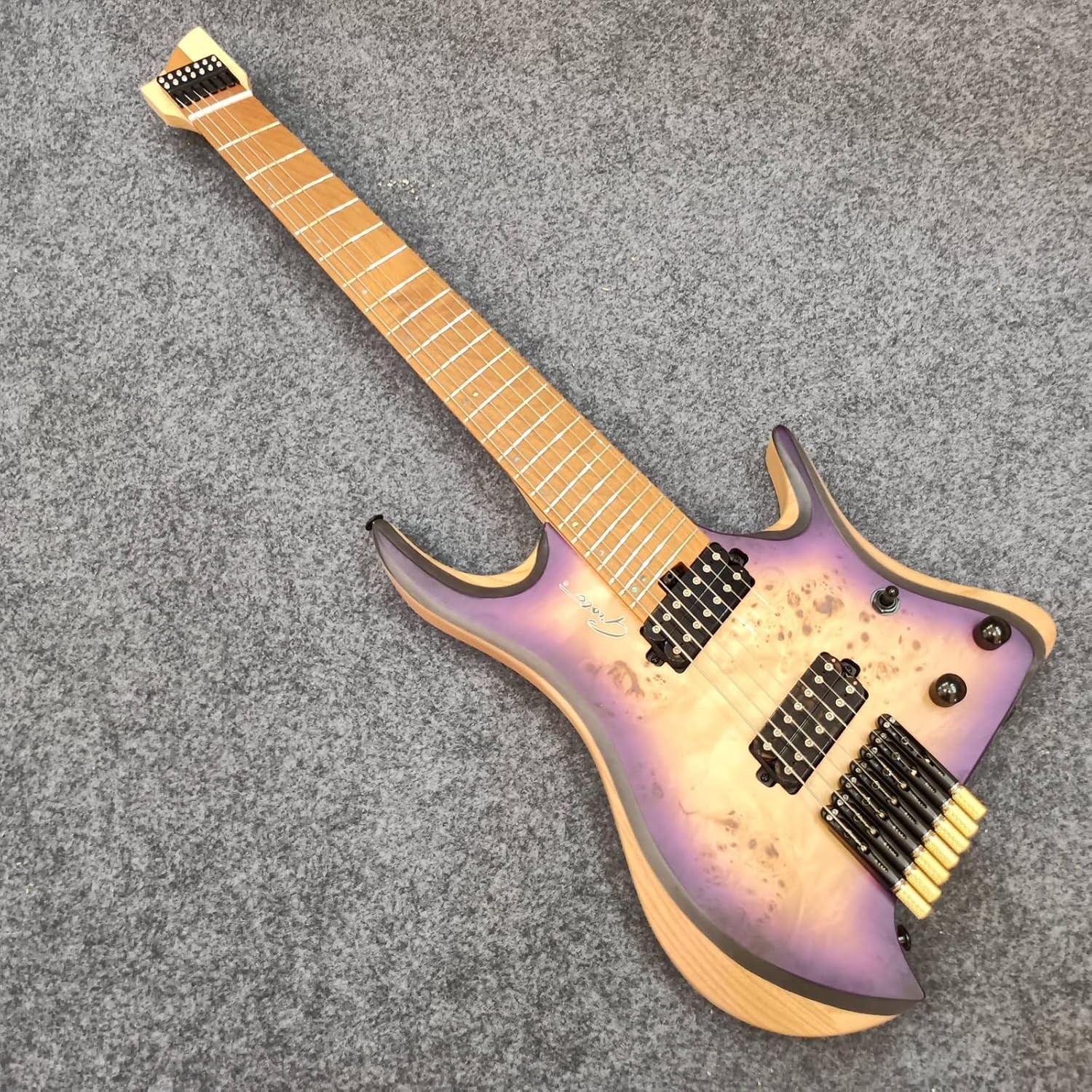 Headless Electric Guitar, 7-String Fanned Fret Guitar,Roasted Maple Neck 24 Fret Professional Guitar