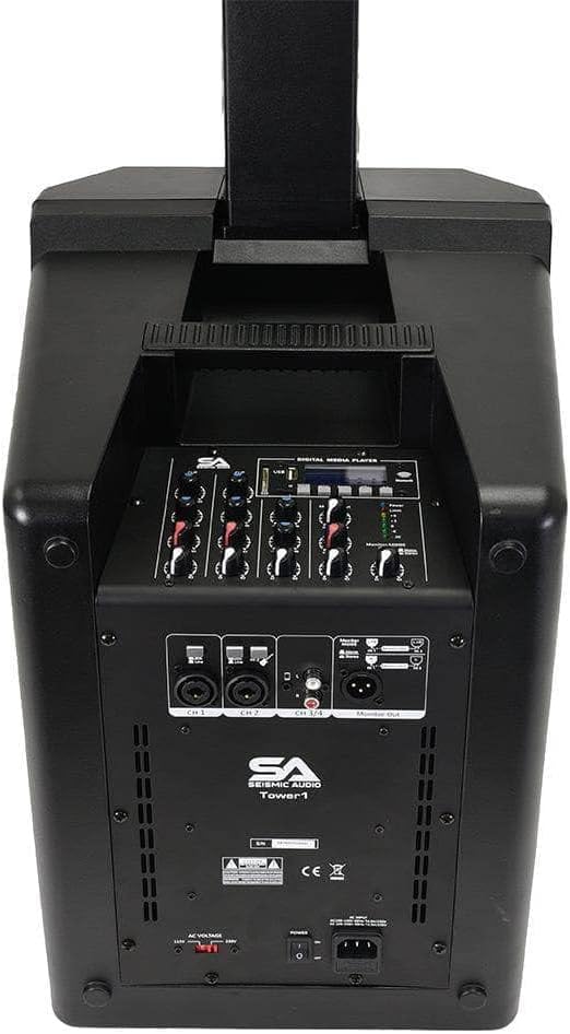 Seismic Audio - Tower1 - Powered Portable Column Array PA System - 4x3 Column Speaker & 10 Inch Subwoofer
