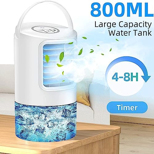 Personal Portable Air Conditioner - USB Cooler, Evaporative Mini Air Conditioner with 3 Speeds, 7 Colors Light Personal Air Conditioner, 400ml Water Tank Evaporative for Room Office Desk
