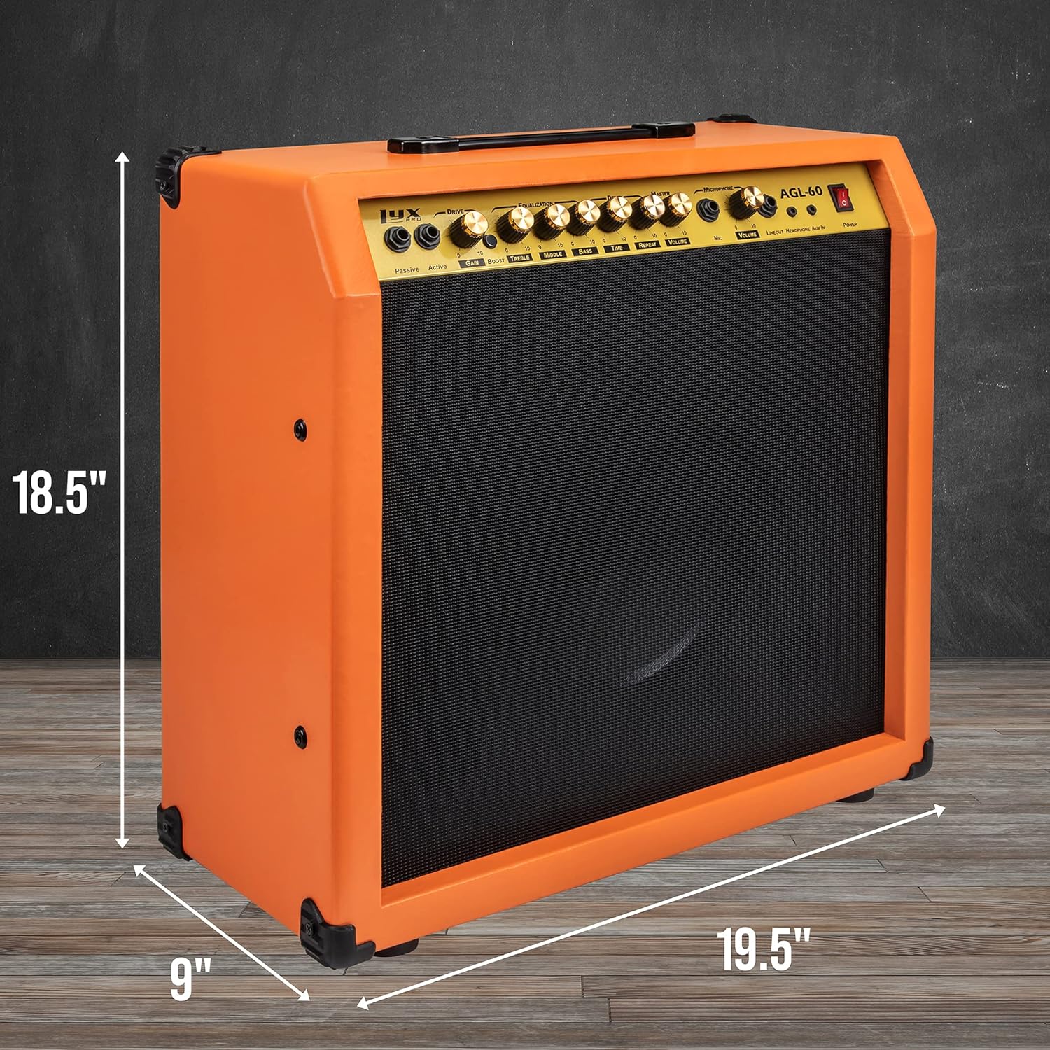 LyxPro 60 Watt Electric Guitar Amplifier | Combo Solid State Studio & Stage Amp with 10” 4-Ohm Speaker, Custom EQ Controls, Drive, Delay, ¼” Passive/Active/Mic Inputs, Aux In & Headphone Jack - Burst