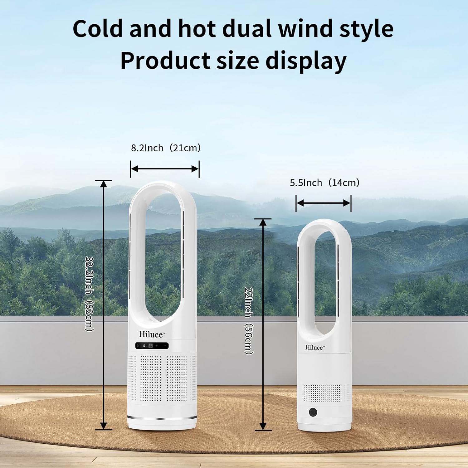 Hiluce 3-in-1 Bladeless Fan with Air Purifier,Indoor Heater,Fan and Heater Combo HEPA Filter,Tip-Over Switch,26ft/s Quiet Tower Fans,80°Oscillating, 8 Speeds, 9H Timer, 32 inch Large