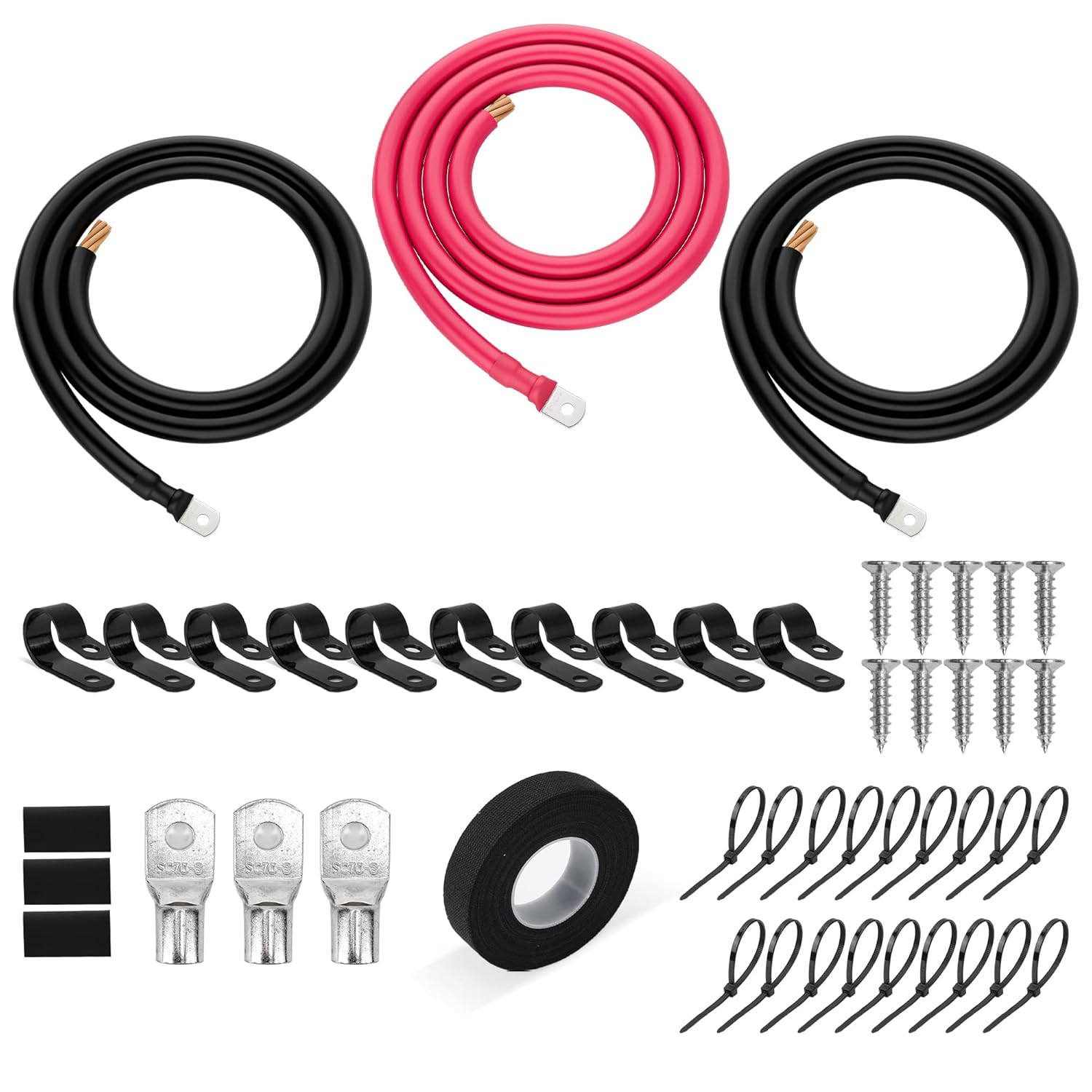Big 3 Complete Upgrade Electrical Wiring Kit, True Spec 1/0 Gauge OFC Pure Copper Battery Cable, Primary Automotive Wire, Car Amplifier Power & Ground Cable Kit, Car Audio Speaker Systems, UL Listed