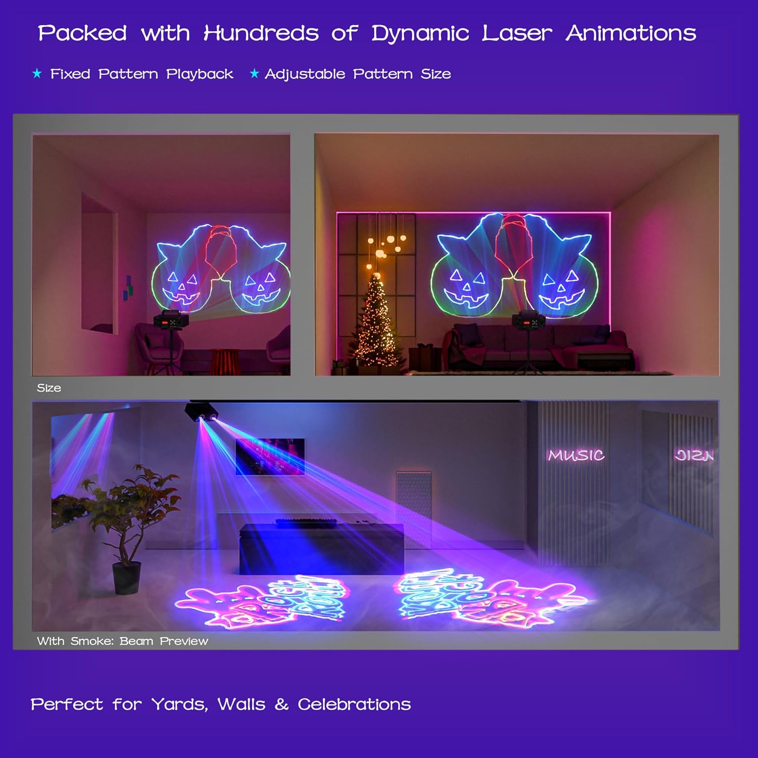 DJ Laser Lights with APP Control, Custom Laser Projector, 3D Animation,Beam Effect,DMX512, Full Color, Supports Text, Programming, Drawings, Sound Activated, Laser Machine for Disco Stage Karaoke Bars