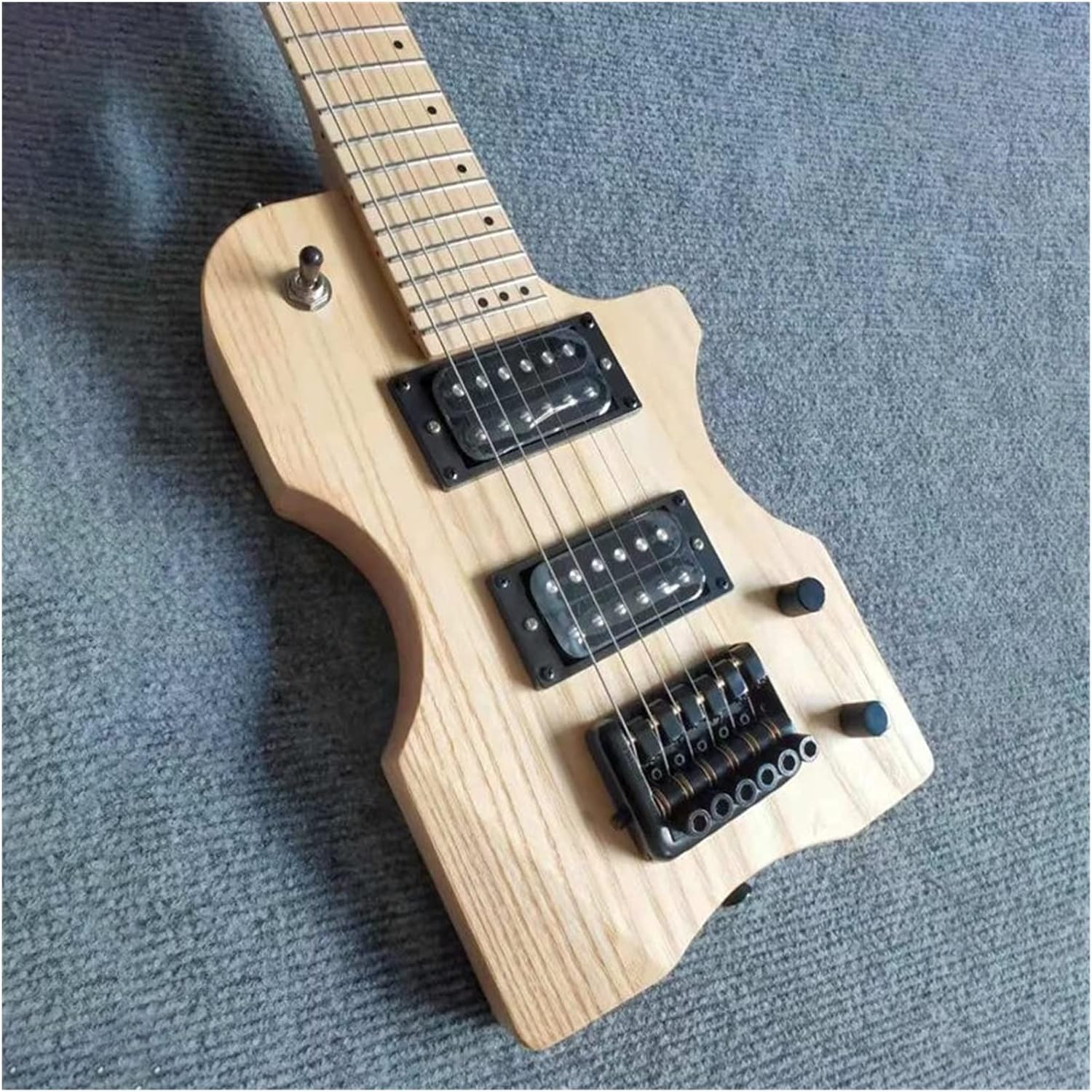 30- inch Mini Headless Electric Guitar Ash Wood Body Canadian Maple Neck 6- String 24- Fret Bolt Matte Natural Color Belt Bag Guitar ​Neck Replacement (Size : 30 Inches)