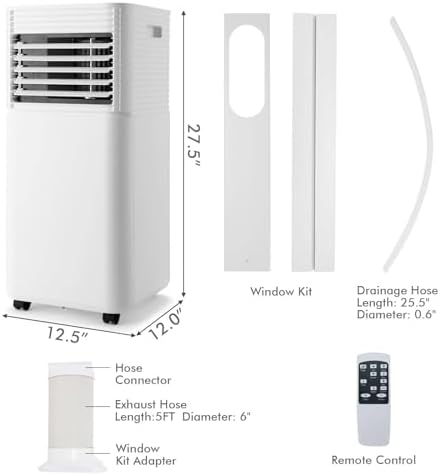 DORTALA Portable Air Conditioners 10000 BTU, AC Cooling Uint with Dehumidifier, Remote Control, 24H Timer & Window Kit, Stand up Air Conditioner for Bedroom, Dorm, Cools up to 350 sq.ft, White+Black