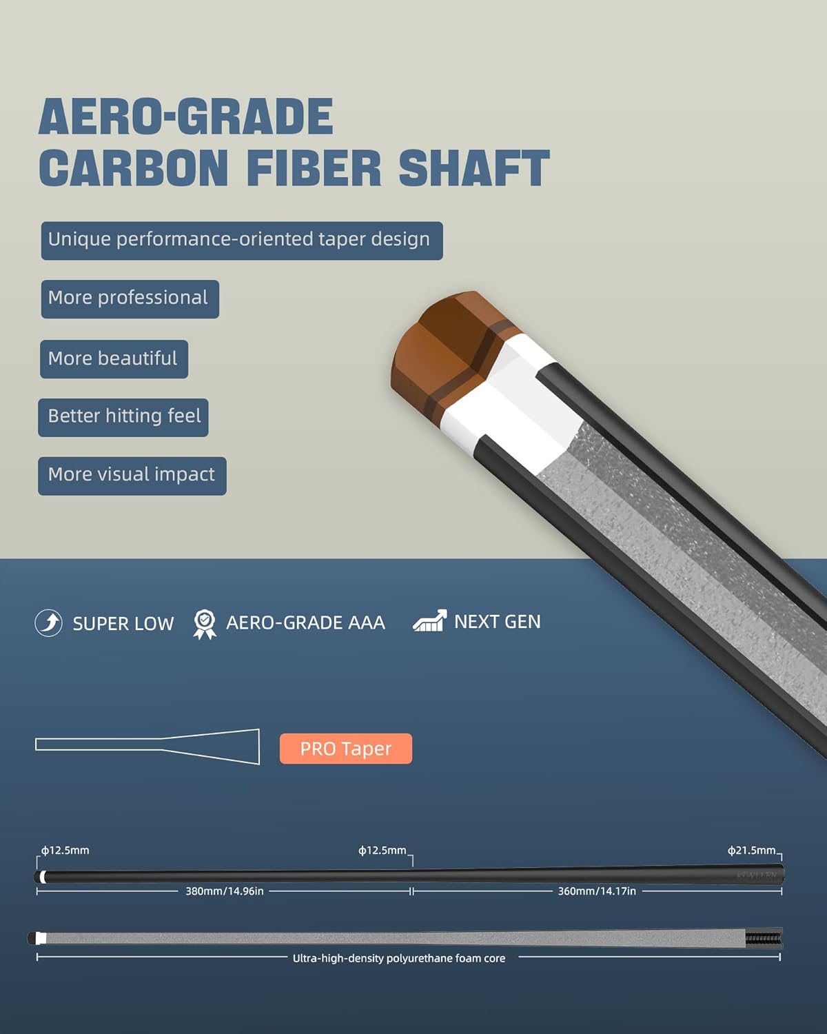 KONLLEN Carbon Fiber Pool Cue Stick 58-inch Professional Pool Sticks for Adults Full Carbon Technology Low Deflection Pool Cue Billiard Cues with 12.5mm Tip (Easy to Control, Pro Taper, Ultra-Smooth)