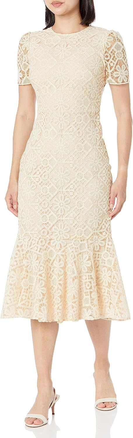 Shoshanna Women's Thompson Braid Embroidered Mesh Midi Dress