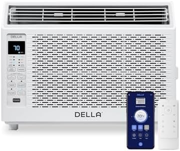 DELLA 5000 BTU Smart Window Air Conditioner Compatible with Alexa, Cools Up to 150 Sq. Ft, Small Room AC Unit with GEO Location, WIFI & Remote Controls, Dehumidifier, Fan Cools, Eco, Easy Install