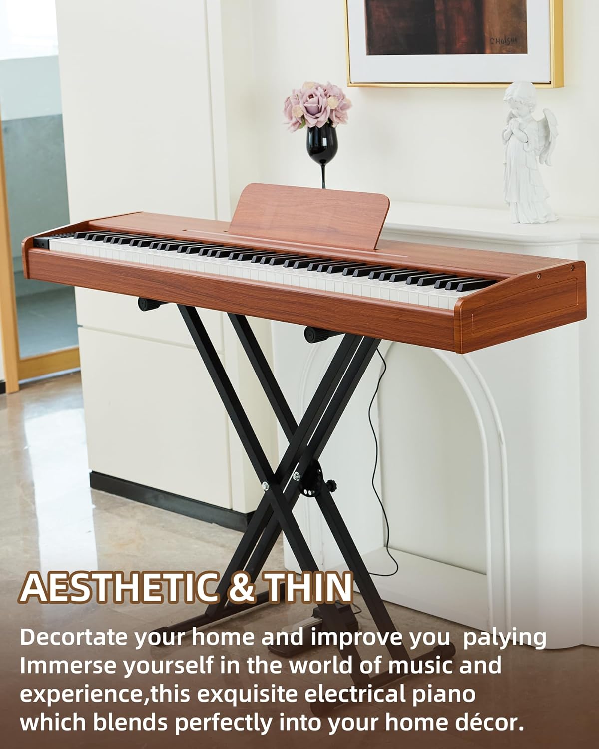 Digital Piano 88 key Semi Weighted Keyboard With X Stand & Sustain Pedal, Full-Size Beginner Electric Piano For Bluetooth, Headphone Mode, USB-MIDI