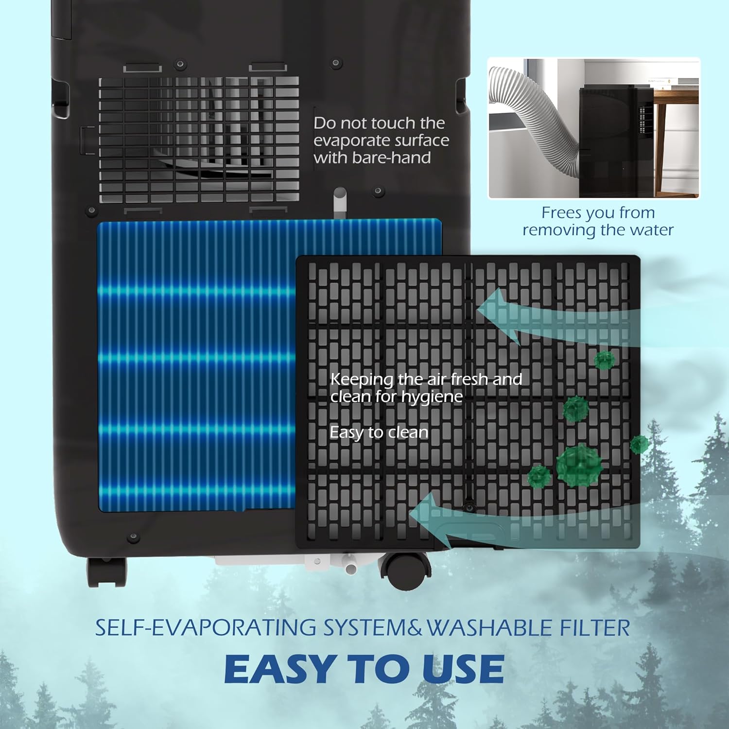 HOMCOM 8000 BTU Portable Air Conditioner for Rooms Up to 345 Sq. Ft., 5-in-1 AC Unit with Dehumidifier, Cooling Fan, Auto, Sleep & Remote, 24H Timer On/Off, Window Installation Kit, Black