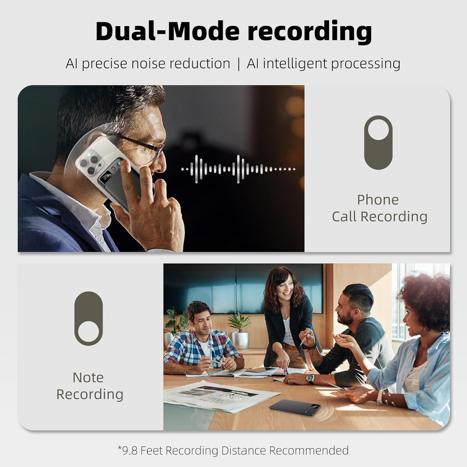 AI Voice Recorder with HD LED Screen,GPT-4.0 Powered Transcription & Translation Recording Device,Audio Recorder with App-Powered Editing & File Management,400 Free Minutes of AI Transcription/Month