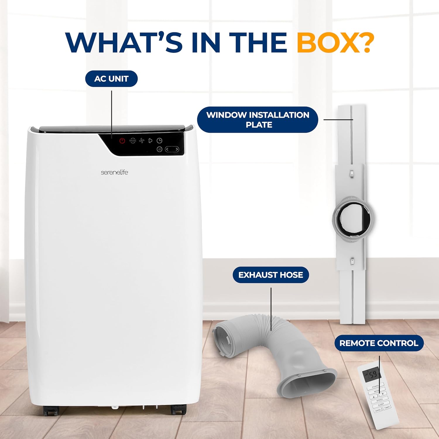 SereneLife 14000 BTU Portable Air Conditioner 4-in-1 with Heating - Compact Standing Air Conditioner for Room Up to 400 Sq. Ft. Floor AC Unit with Remote Control - Universal Casters, Window Mount Kit