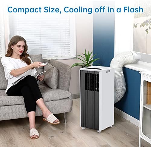 Portable Mobile Air Conditioner, 8,000 BTU Cooling Range 350 Square Feet, with Remote Control, LED Touch Screen, 3-in-1/24 Hour Timer, Suitable for Home/Office/Dormitory, Dark Gray