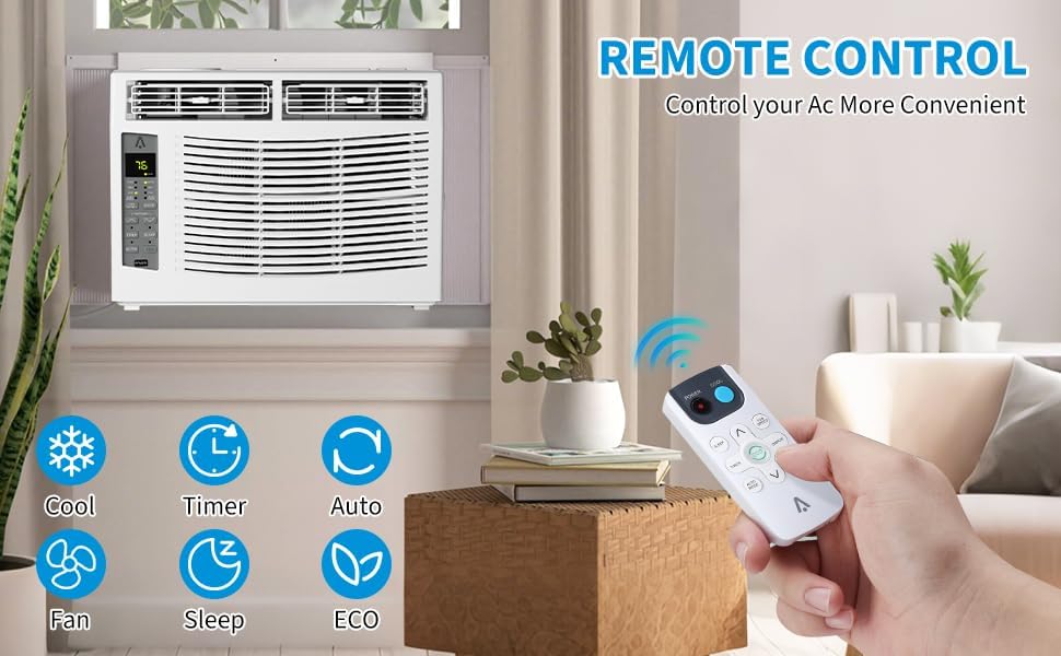 6000 BTU WiFi Window Air Conditioner for Small Rooms - Remote + App Control, UL Certified, Cools 250 Sq.Ft, Bedroom/Office