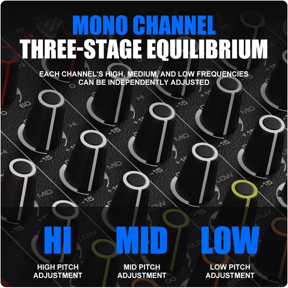 TF400 Dj Mixer 4 Channel Audio Mixer Bluetooth Sound Bar with Power Amplifier 2 * 350W Power Output Powered Mixer USB Audio Interface Sound Mixer with 99 DSP FX Reverb Effects for Streaming Media