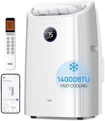 Dreo Portable Air Conditioners, 14000 BTU ASHRAE (10,000 BTU DOE) Smart AC Unit for Room with Drainage-free Cooling, APP/Voice/Remote, Fan & Dehumidifier, Quiet Standing AC for Bedroom, AC516S New