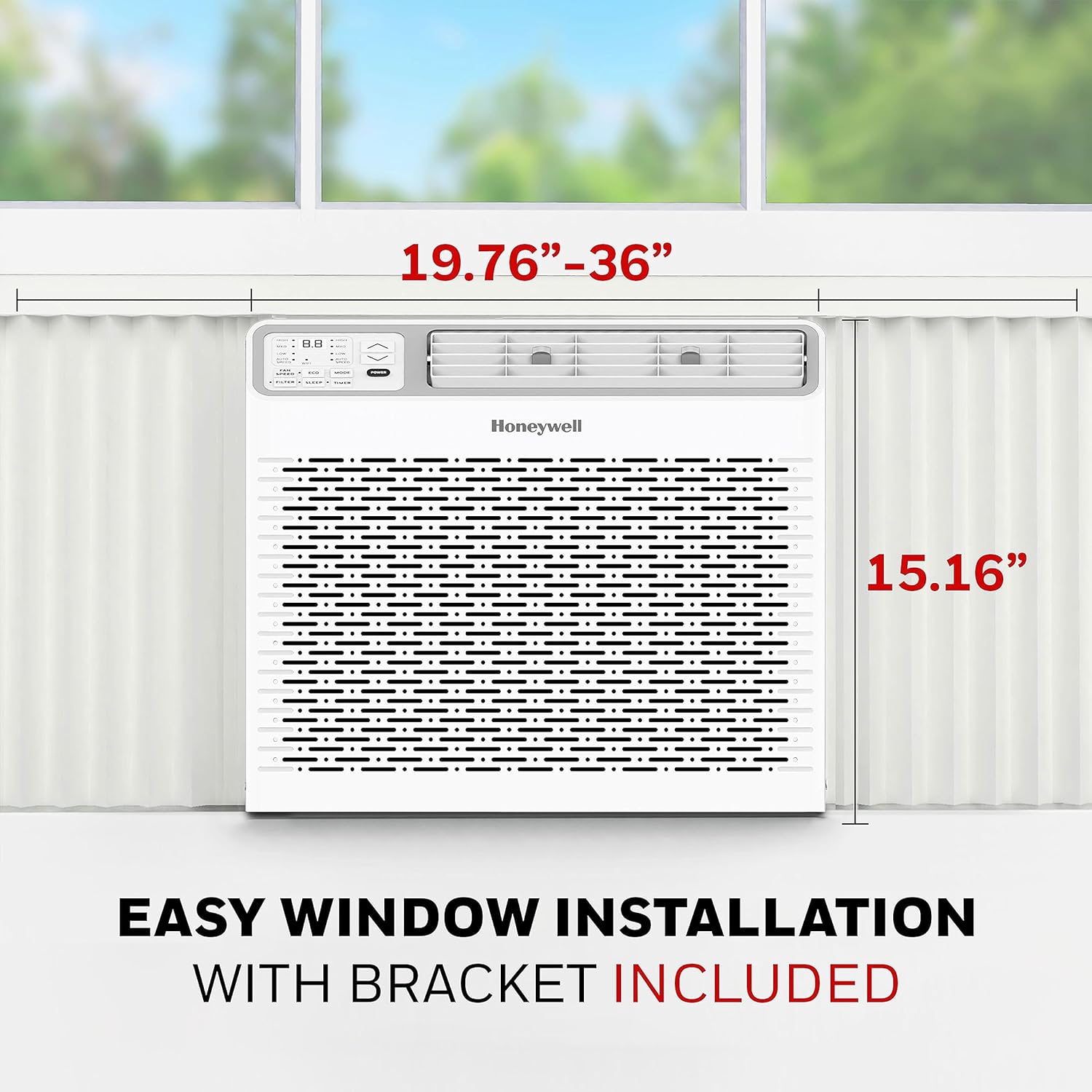 Honeywell 10,000 BTU Digital Window Air Conditioner, Remote, LED Display, 4 Modes, Eco, 450 sq ft Coverage