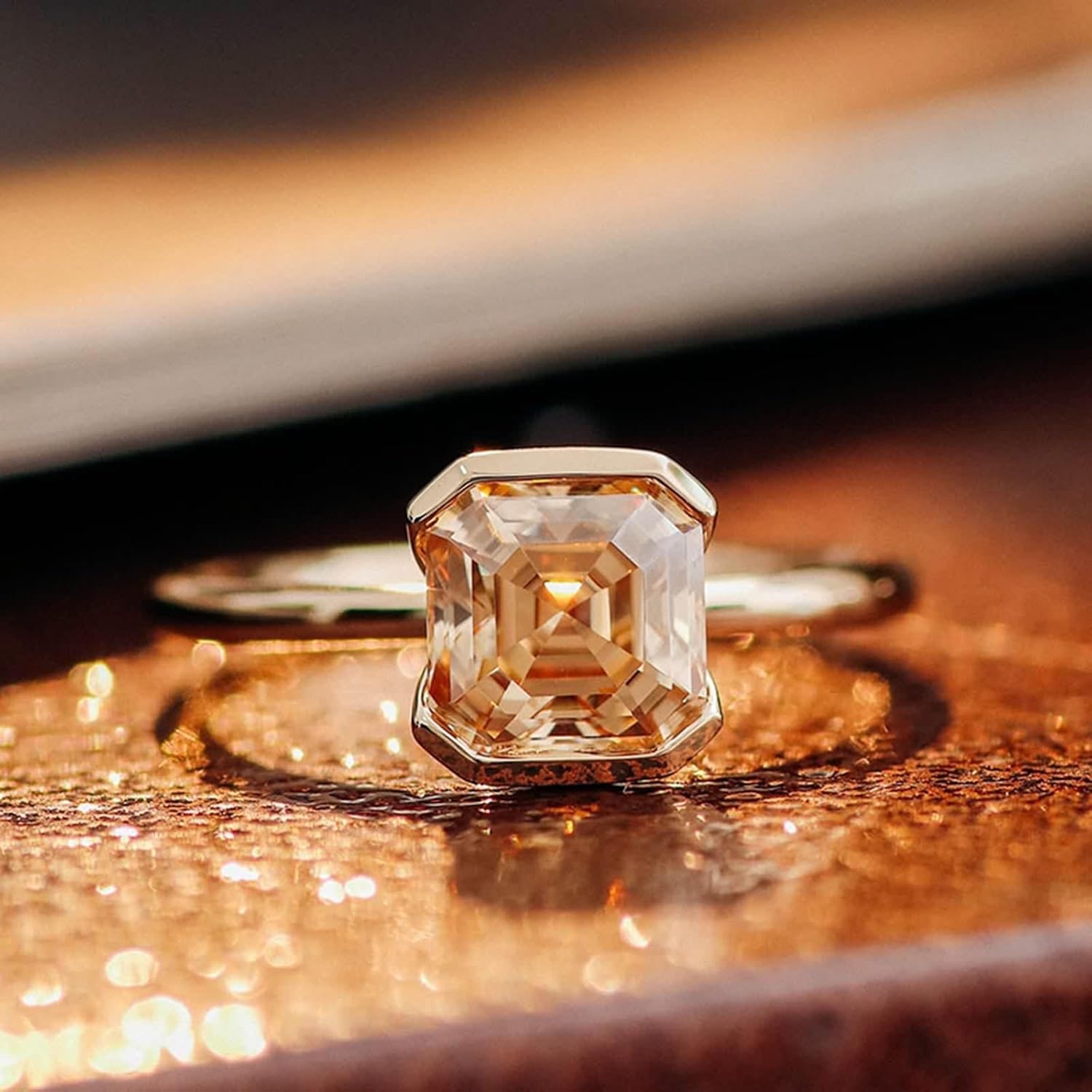 Moissanite Eternity Ring, Wedding Bands Womens Solitaire Ring 9/14/18K Yellow Gold Gift for Wife