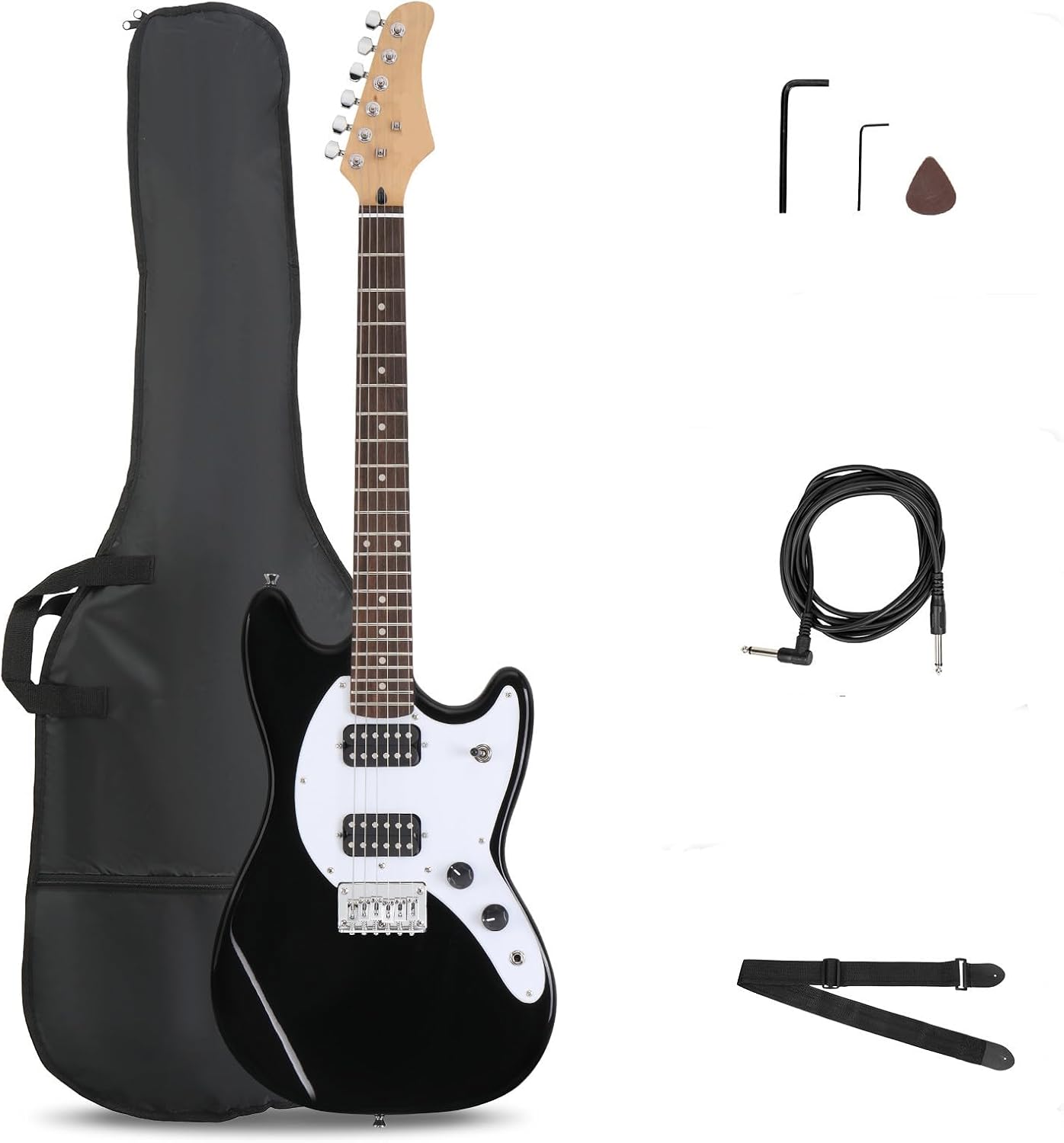 Ktaxon 39 Inch Electric Guitar Electric Guitar Kit Beginner Guitars with H-H Pickups, Basswood Body, Maple Neck, Laurel Wood Fingerboard(Black)