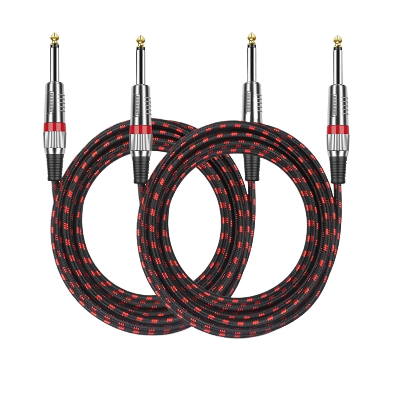 2 Pack TS 6.35 to 6.35 Guitar Cable 6.35 1/4 Inch Mono Jack 6.5mm to 6.5mm Audio Instrument Wire for Bass Mixer Amp Speaker Cord(Red-2Packs,0.5m)