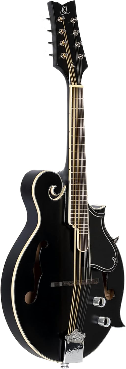 Ortega Guitars, 8-String F-Style Series Acoustic-Electric Mandolin w/Bag, Right, black (RMFE40SBK)