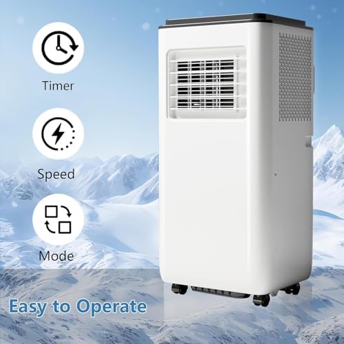 Portable Air Conditioners 8000 BTU, Energy Efficient AC Unit with Remote Control, 24H Timer, Quiet Operation for Bedroom, Office, Dorm Rooms Up to 350 Sq. Ft, Black Top