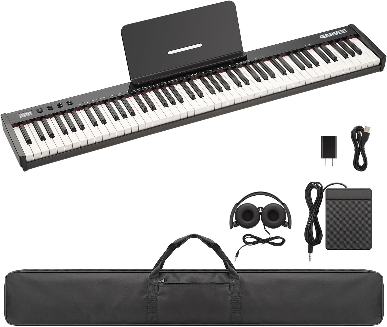 88 Key Weighted Folding Keyboard,Full Size Electric Piano Keyboard 88 Keys with for Beginners,Portable Case,Sustain Pedal,Black and White,Digital Piano Carry Bag,Note Sticker,Holder,Headphone
