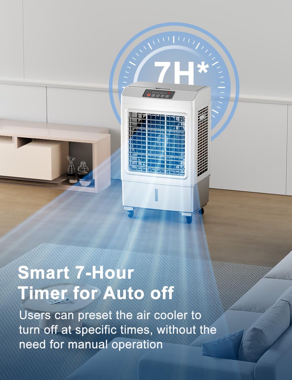Large Swamp Cooler Air Conditioner, 2200CFM Evaporative Air Cooler, 7H Timer & 8 Gal Water Tank, 100°Oscillation, 3 Speeds & 1 Ice Boxes,Remote, Portable Air Conditioner for Garage Home