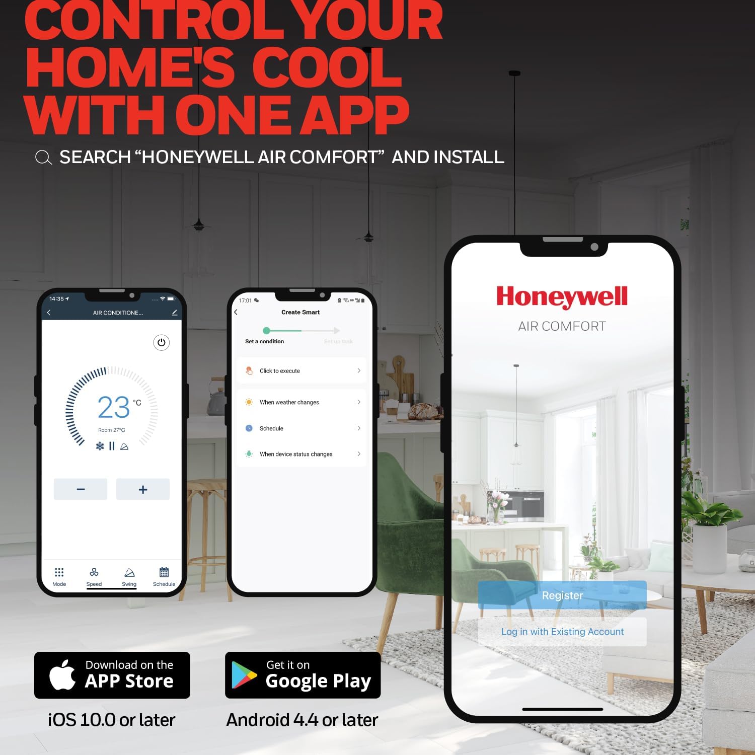 Honeywell 13,500 BTU Slim & Smart WiFi Portable AC with Fan, Dehumidifier, Alexa/Google Home Voice Control – Cools Up to 660 Sq. Ft., HX4CESVWG0