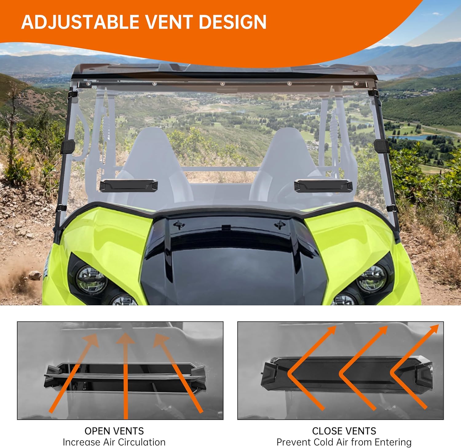 Front Full Windshield Compatible with 2016-2025 Kawasaki Teryx/ Teryx4 Accessories Clear Hard Coat Poly Front Vented Windscreen Window for Kawasaki Teryx 800/ Teryx4 800