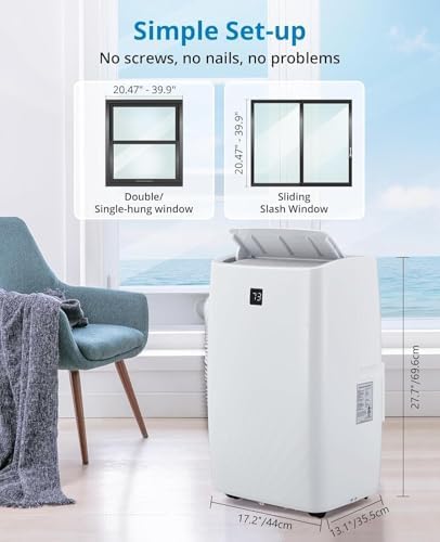 12000 BTU Portable Air Conditioner for Room Up to 450 Sq.Ft, 3-In-1 Cooling with Dehumidifier & Fan, Remote Control, 24H Timer, Smart/Sleep Mode,LED Display